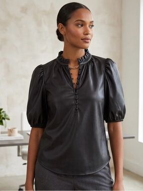 Marc New York Faux Leather Blouse, Small